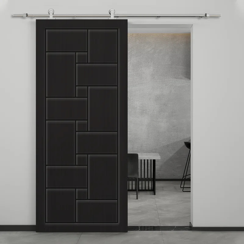 Calhome Paneled Manufactured Wood And Metal Barn Door With Installation Hardware Kit