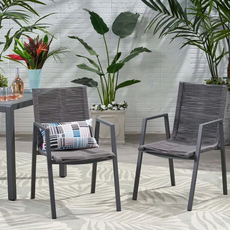 George Oliver Outdoor Modern Aluminum Dining Chair With Rope Seat (Set Of 2)