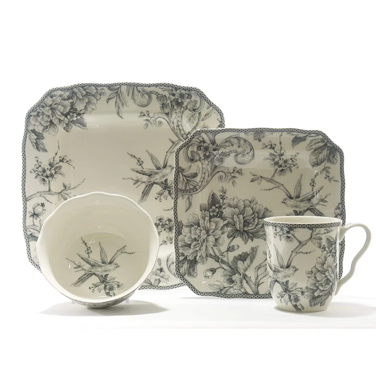 222 Fifth 222 Fifth Adelaide 16-Piece Porcelain Floral Dinnerware Set - Service For 4
