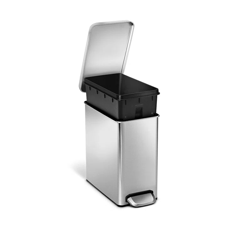 simplehuman 10 Liter / 2.6 Gallon Stainless Steel Bathroom Slim Profile Trash Can