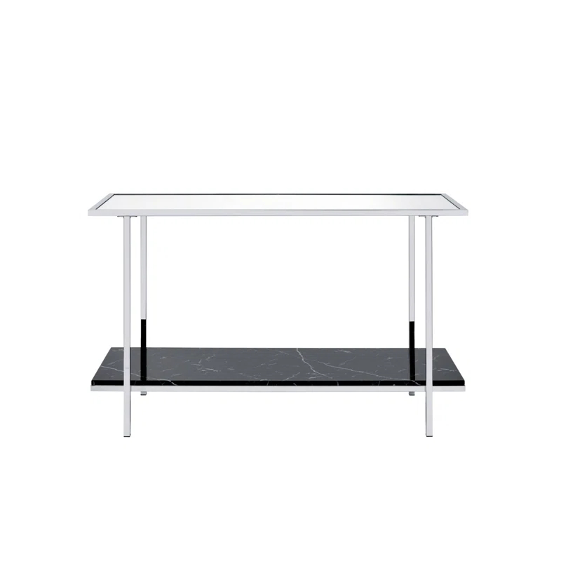 Ivy Bronx Angwin Mirrored Faux Marble & Chrome Console Table | Wayfair