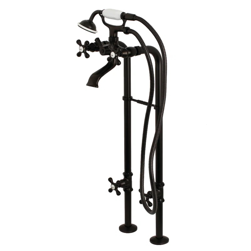 Kingston Brass Kingston Three-Handle 2-Hole Freestanding Tub Faucet with Supply Line and Stop Valve