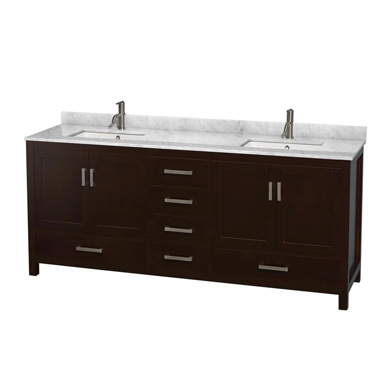 Wyndham Collection Sheffield 80" Freestanding Double Bathroom Vanity with Marble Top