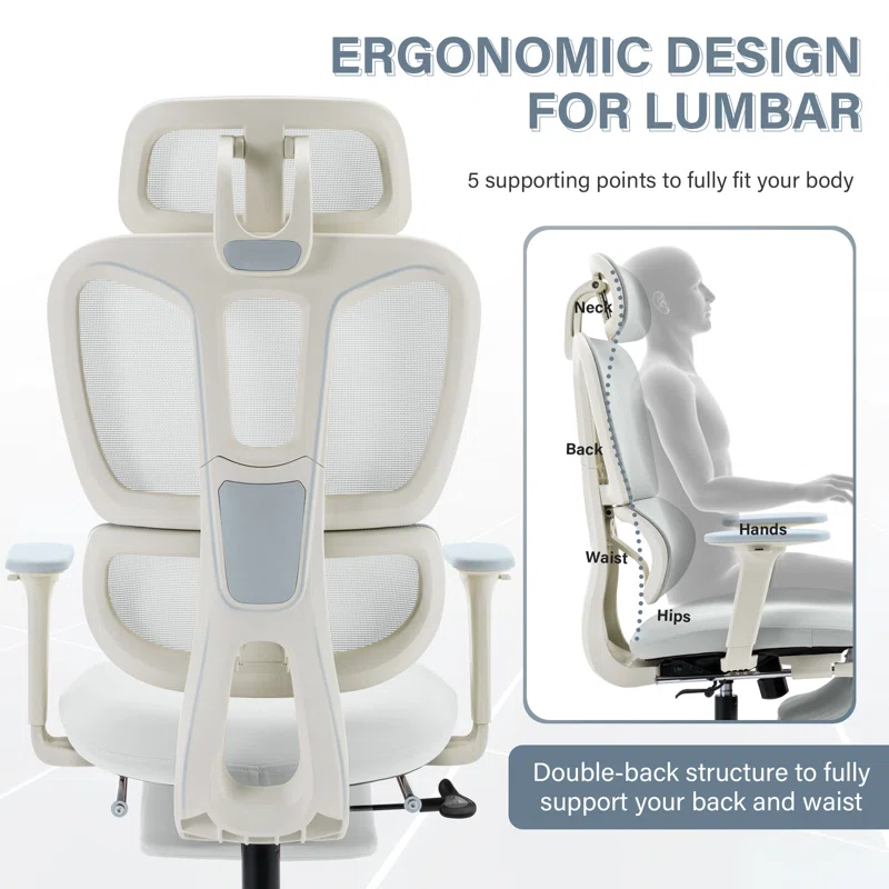 Inbox Zero High Back Ergonomic Mesh Office Chair With Adjustable Headrest and Armrest