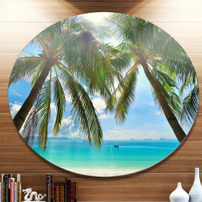 Design Art " Palm Hanging Over Sandy White Beach "