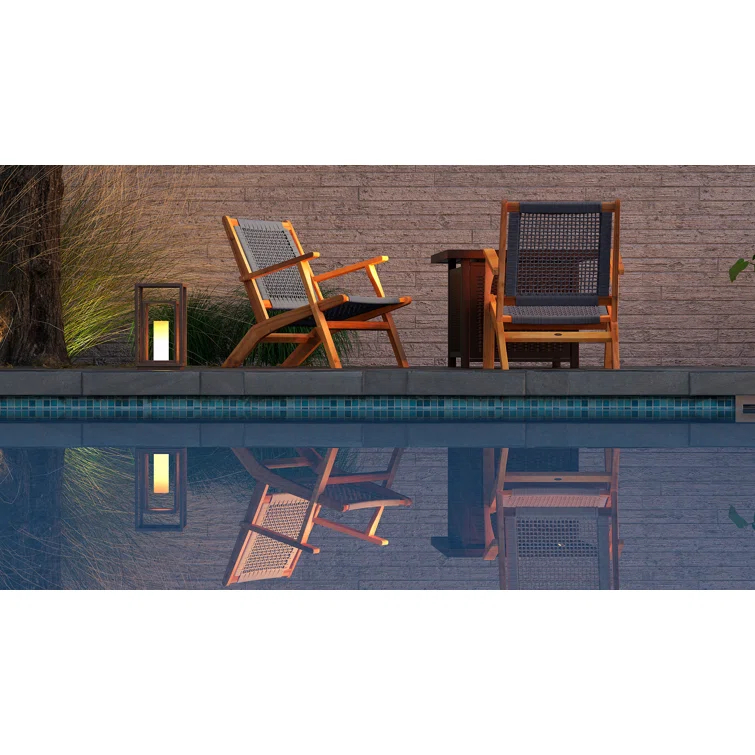 Balkene Home Patio Sense Vega Natural Stain Chair ,Acacia Wood Construction ,Woven Web Seat- Navy Blue Cording