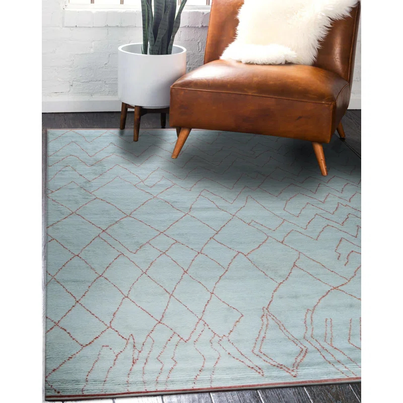 EORC Isla Moroccan Blue Hand Knotted Wool Rug