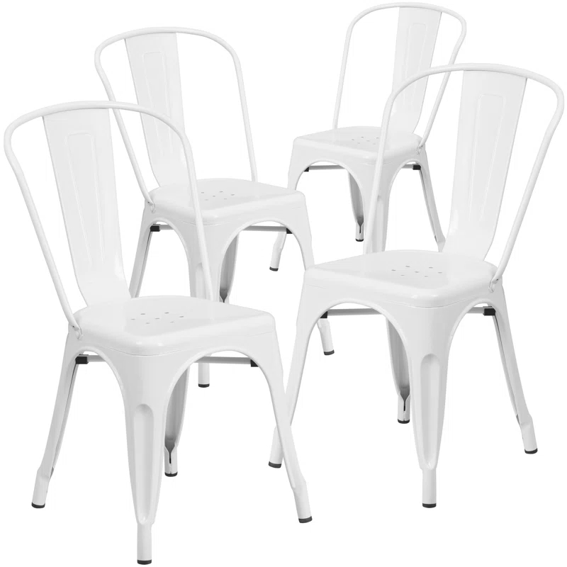 Flash Furniture Hucheson Metal Indoor-Outdoor Stackable Chair - Restaurant Chair - Bistro Chair (Set of 4)