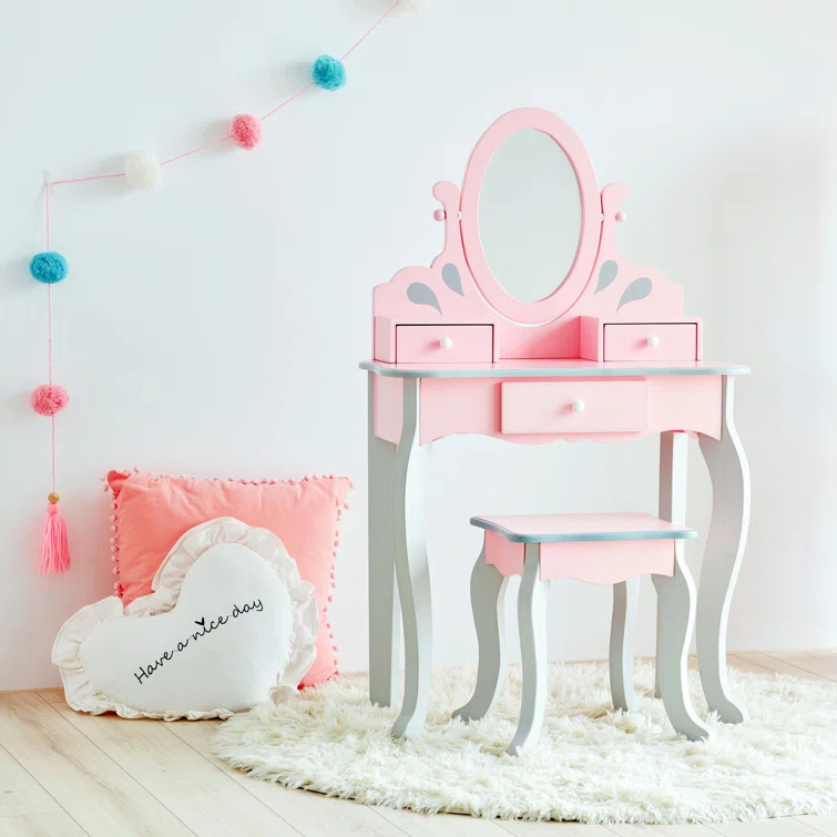 Teamson Kids Teamson Kids Wooden Princess Rapunzel 2-pc. Vanity Set, Gray/Pink