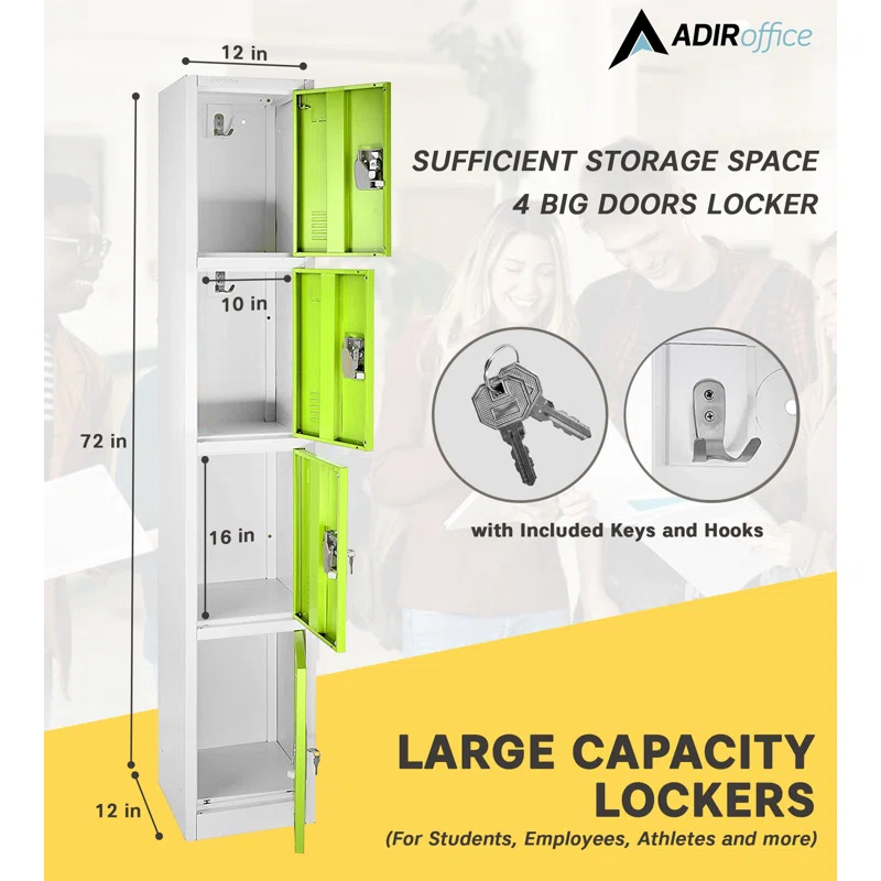 12'' Wide Steel 4-Tier School and Gym Locker