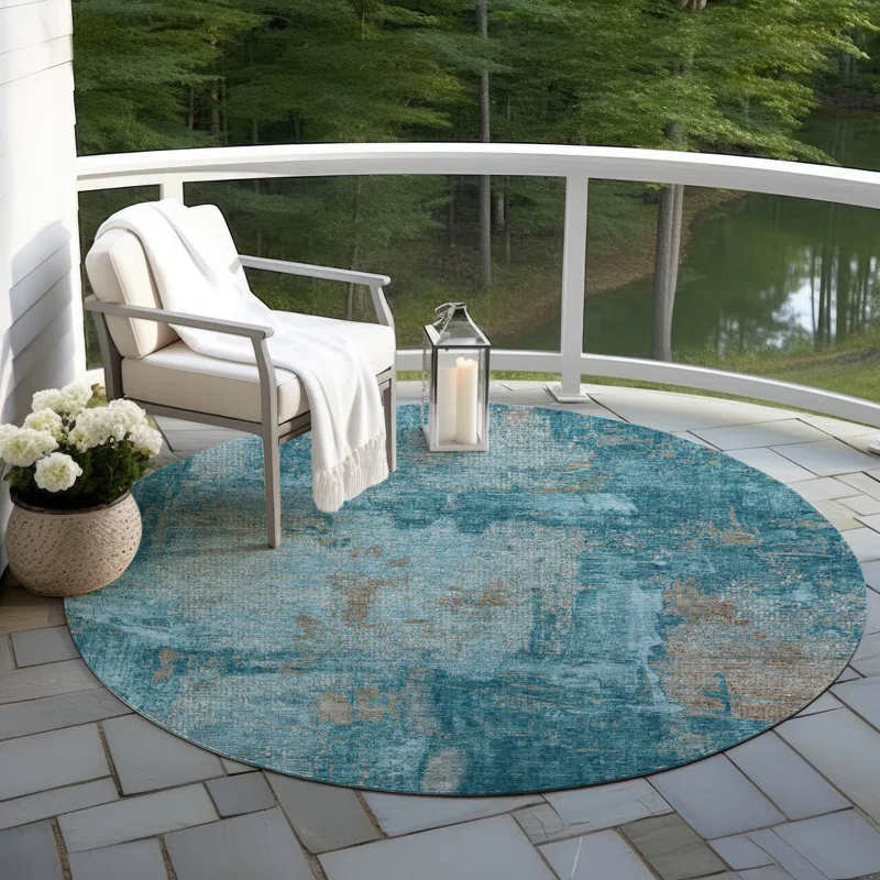 Machine Washable Indoor/Outdoor Chayden ACN989 Teal Rug