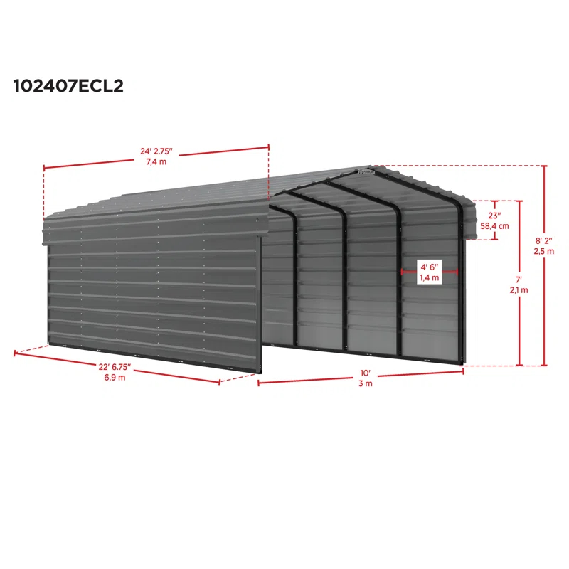 Arrow Arrow Steel Carport with 2 Side Wall Kits, 10X24X07