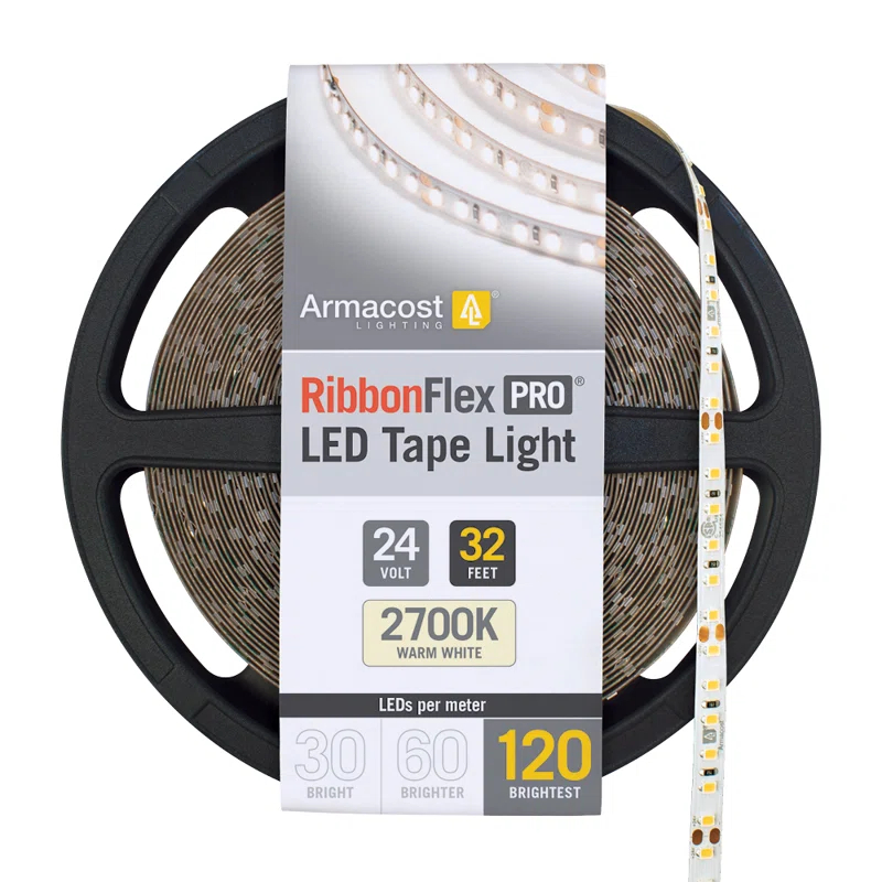 Armacost Lighting RibbonFlex Pro, 24V, 2700K, 120LEDs/M, IP20, 10M Under Cabinet Strip Light 136250