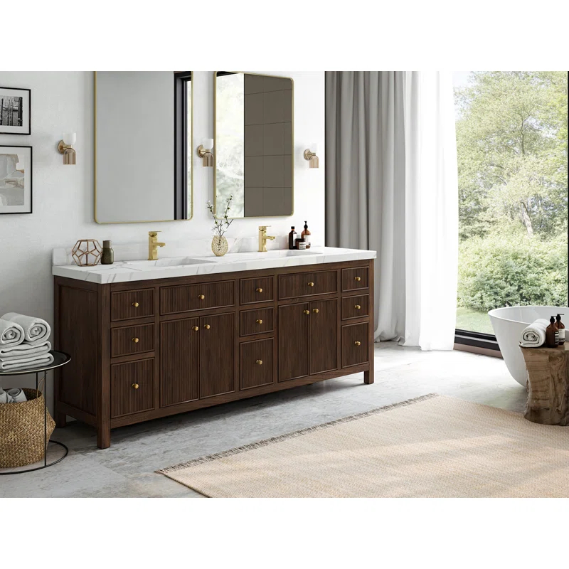 Willow Collections Sonoma 84 In. W X 22 In. D Double Sink Bathroom Vanity In Dark Walnut With Cove Edge White