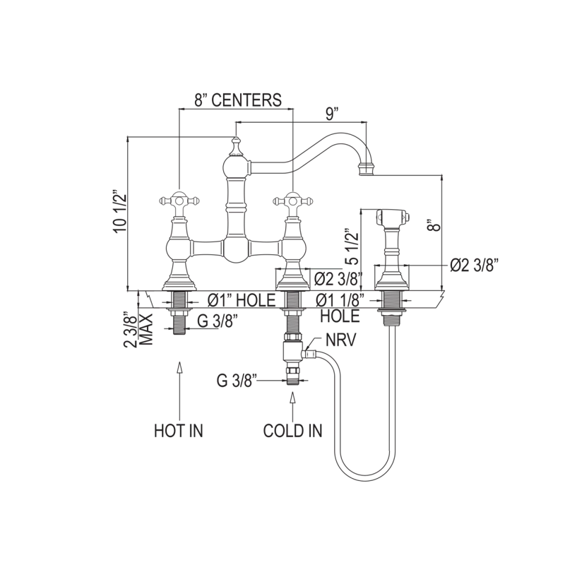 Perrin & Rowe Edwardian Bridge Kitchen Faucet With Side Spray U.4755X-PN-2