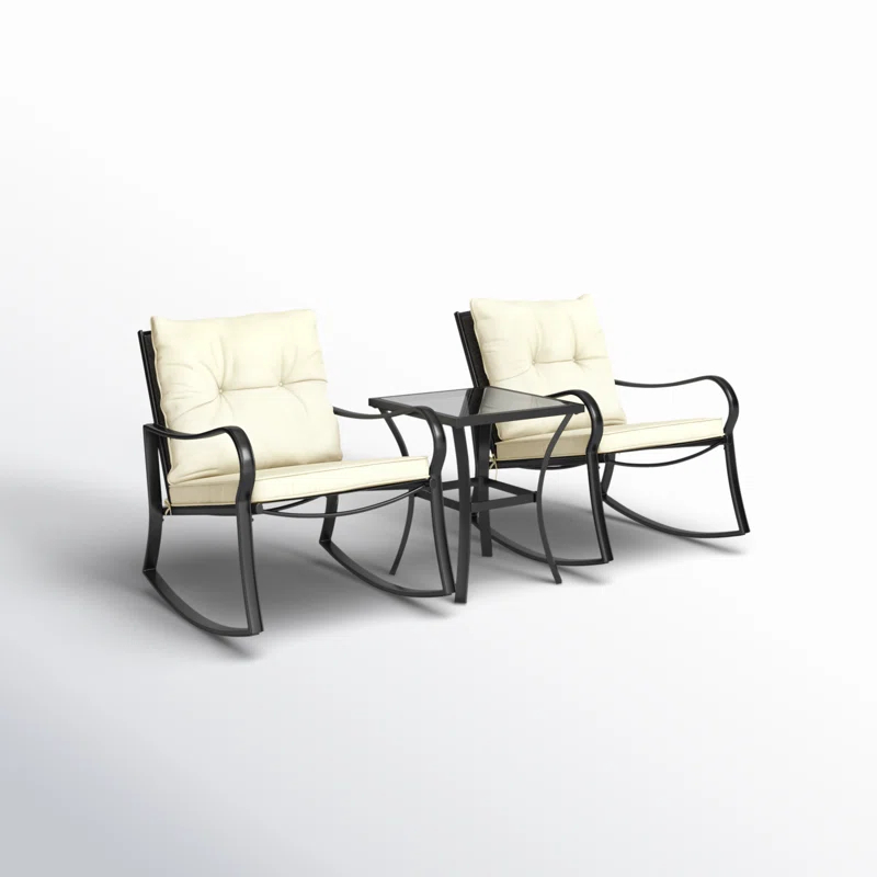 Mercury Row® Preciado 3 Piece Outdoor Patio Set With Cushions-Rocking Chair for Balcony, Lawn and Porch