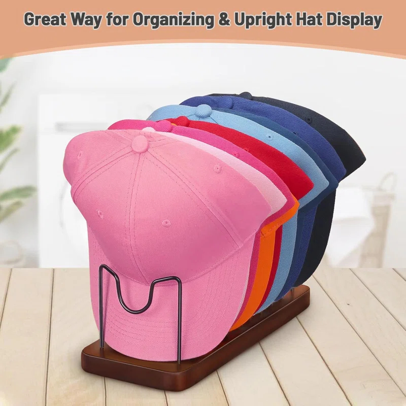 17 Stories Hat Rack Stand For 10 Baseball Hats Wood Metal Hat Holder Storage Baseball Cap Organizer For Closet Dresser Desk ,Brown, 1 Pack