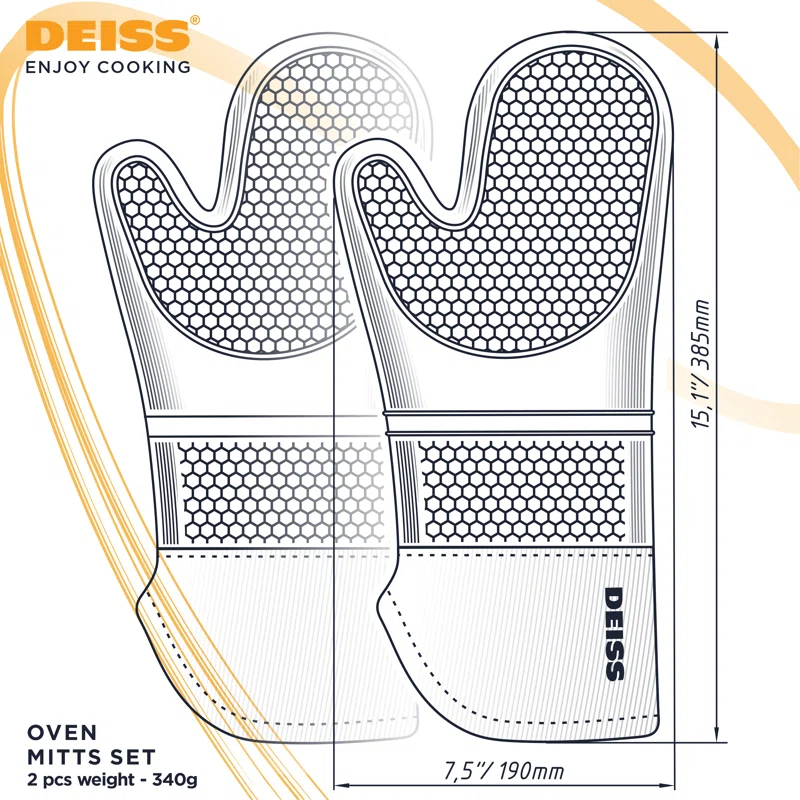 DEISS Deiss Pro 2-piece Heat and Stain Resistant Silicone Oven Mitts for Cooking