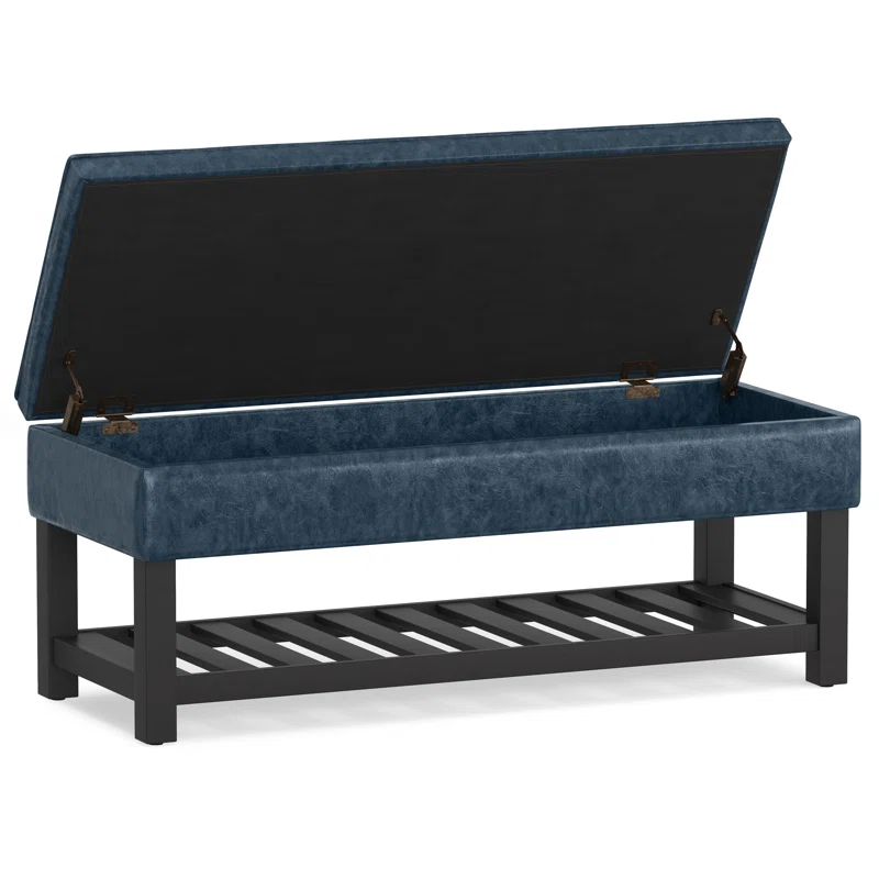 Simpli Home Cosmopolitan 44"W Transitional Tufted Storage Ottoman Bench with Lift Top