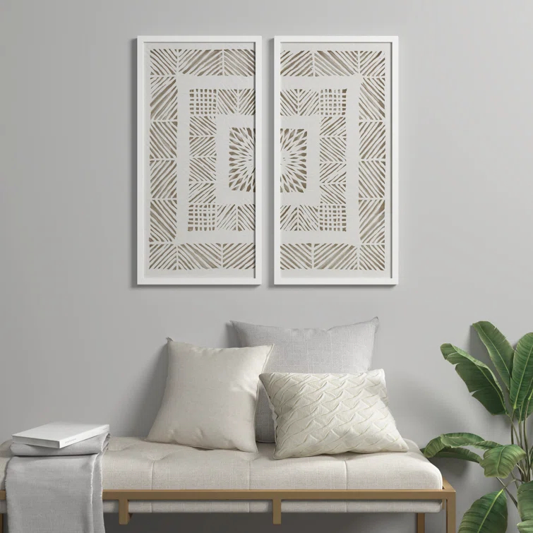 Dakota Fields Framed Geometric Rice Paper Panel Shadowbox Wall Décor (Set of 2)