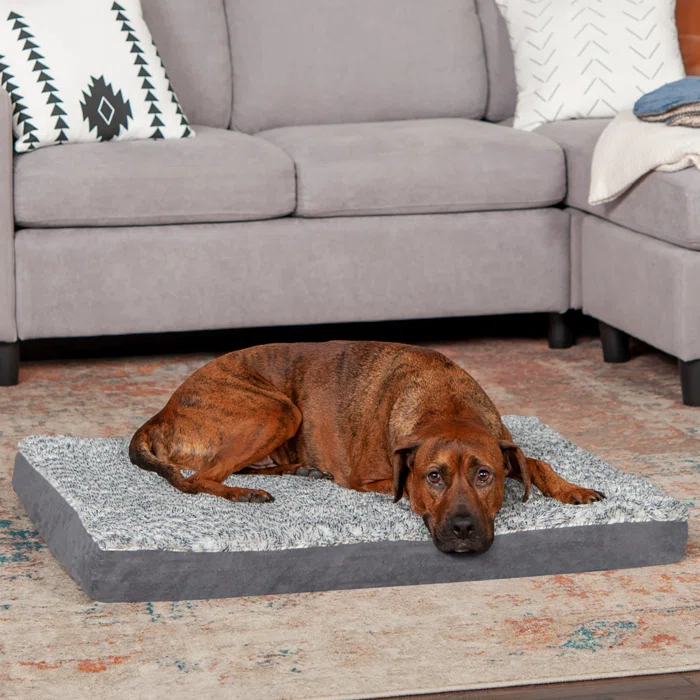 FurHaven Two-Tone Faux Fur and Suede Deluxe Orthopedic Dog Bed