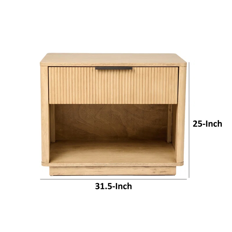 Benjara Noe Celia 32 Inch Nightstand, 1 Drawer, Shelf, Metal