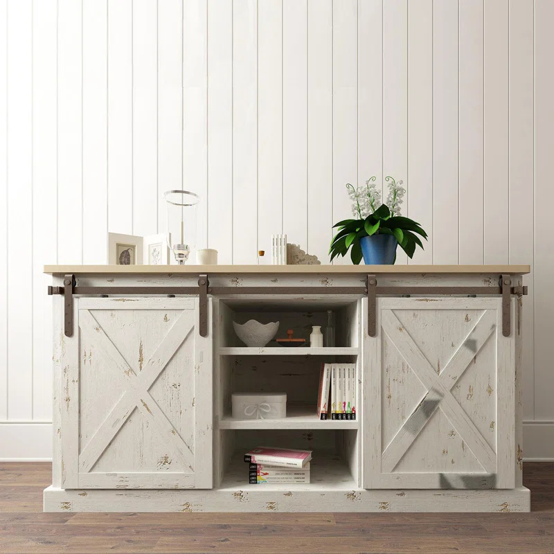 American Pro Decor Solid Steel Mini Sliding Rolling Barn Door Hardware Kit for Double Wood Doors