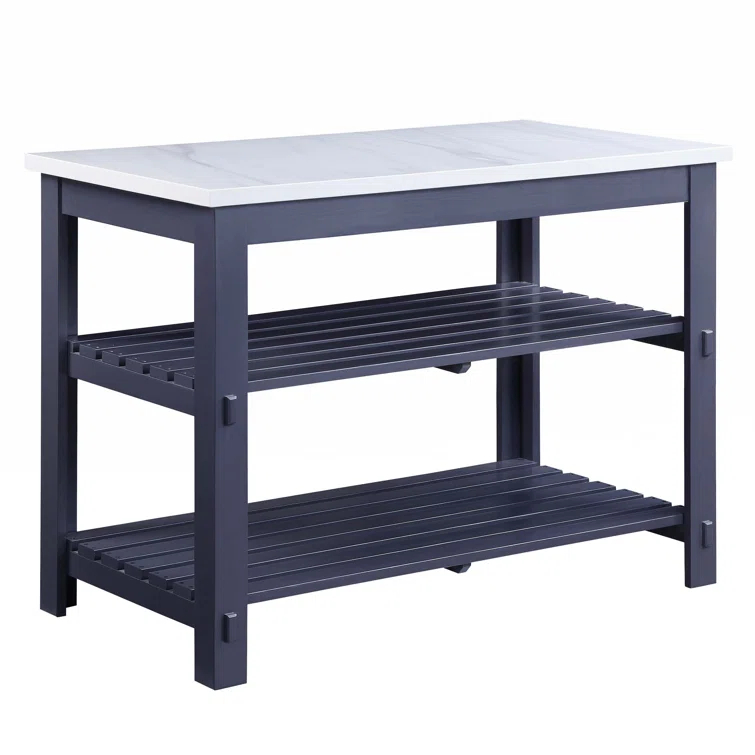 Latitude Run® Marble Top & Gray Finish Kitchen Island