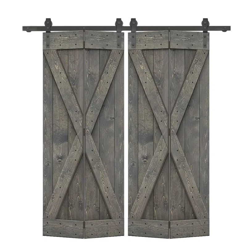 Calhome Pre-assembled Wood Bi-Fold Barn Door with Sliding Hardware Kit