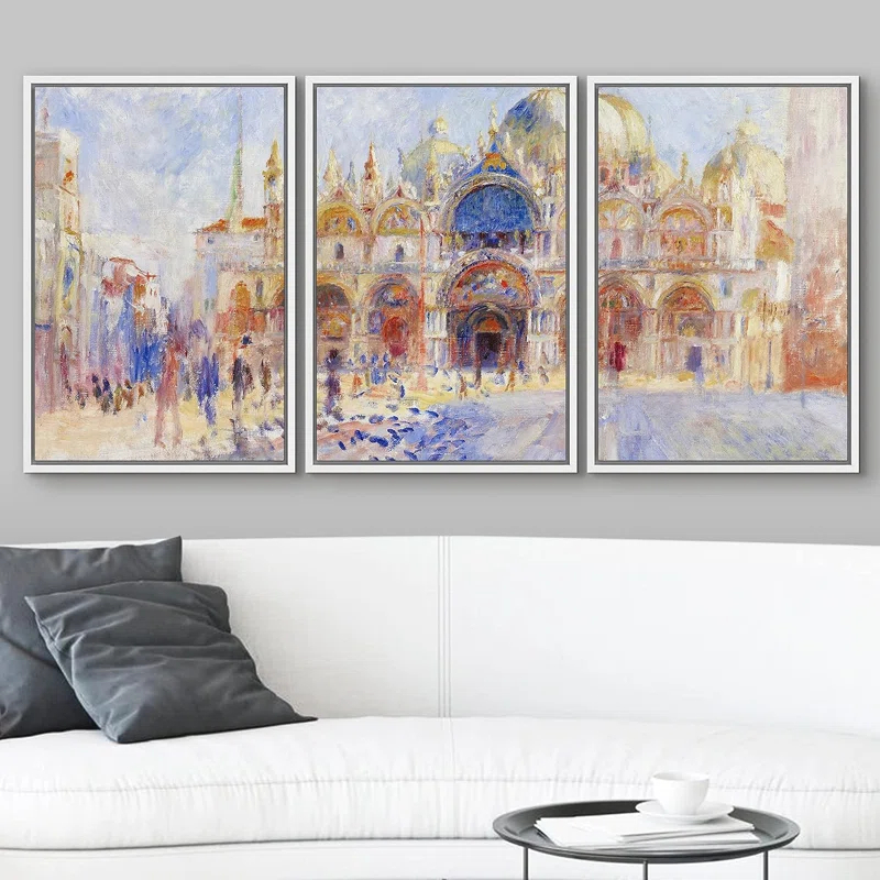 IDEA4WALL Famous Artwork " Piazza San Marco, Venice By Pierre Auguste Renoir Oil Painting Fine Art Reproduction " 3 - Pieces