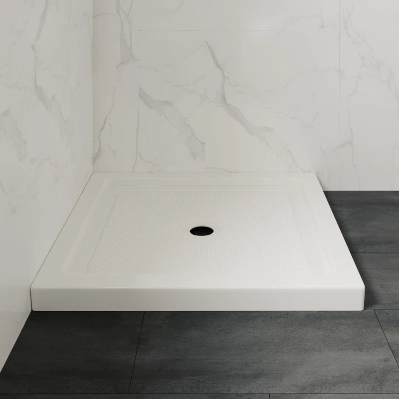 OVE Decors 34" x 32" Rectangle Shower Base Pan, White Acrylic, Center Drain, Reversible Design