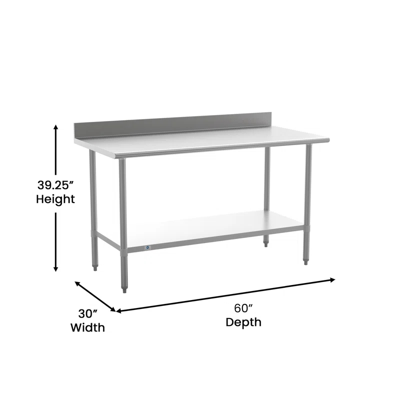 Flash Furniture Commercial Stainless Steel Kitchen Prep and Work Table with Shelf and Backsplash