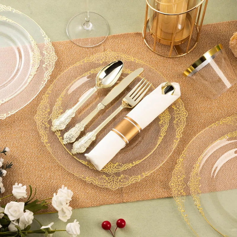 Rosdorf Park Plastic Plates,Disposable,Party,Thanksgiving,350PCS,100 Rim Plates,50 ware,50Napkins