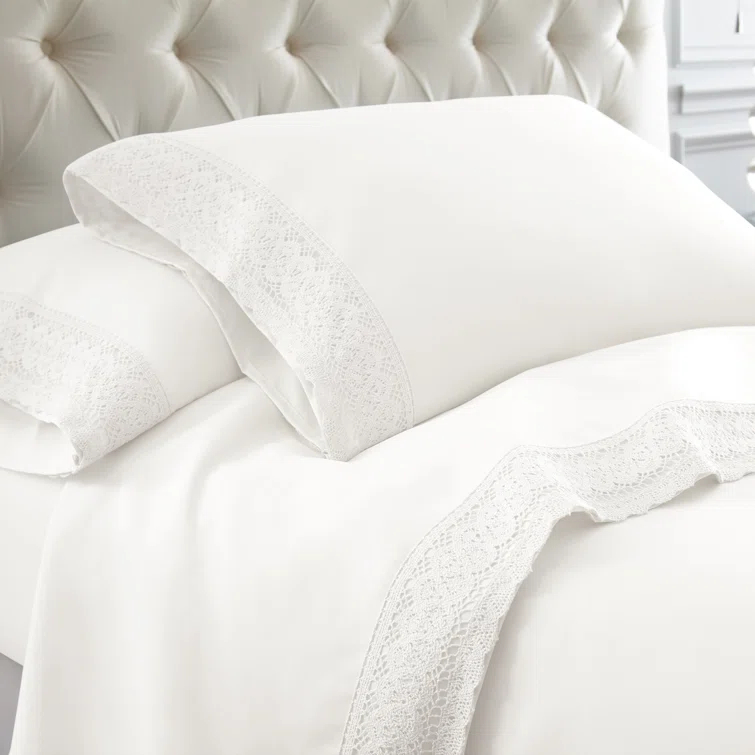 Modern Threads Modern Threads Yate Soft Microfiber Crochet Lace Sheets - Luxurious Microfiber Bed Sheets - Includes Flat Sheet, Fitted Sheet with Deep Pockets, & Pillowcases