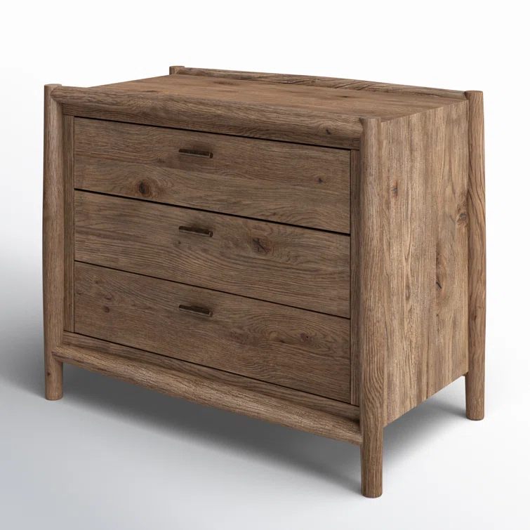 Weathered Oak Rustic 3-Drawer Nightstand