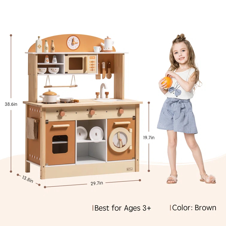 ROBUD Solid Wood Play Kitchen & Accessories Set, Preschool Kitchen Set, Kids Kitchen Playset