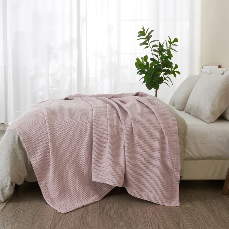 Solid Cotton Waffle Weave Blanket