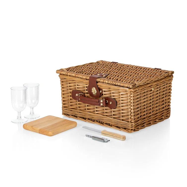 Picnic Time Classic Wine & Cheese Wicker Picnic Basket - Romantic Wine Picnic