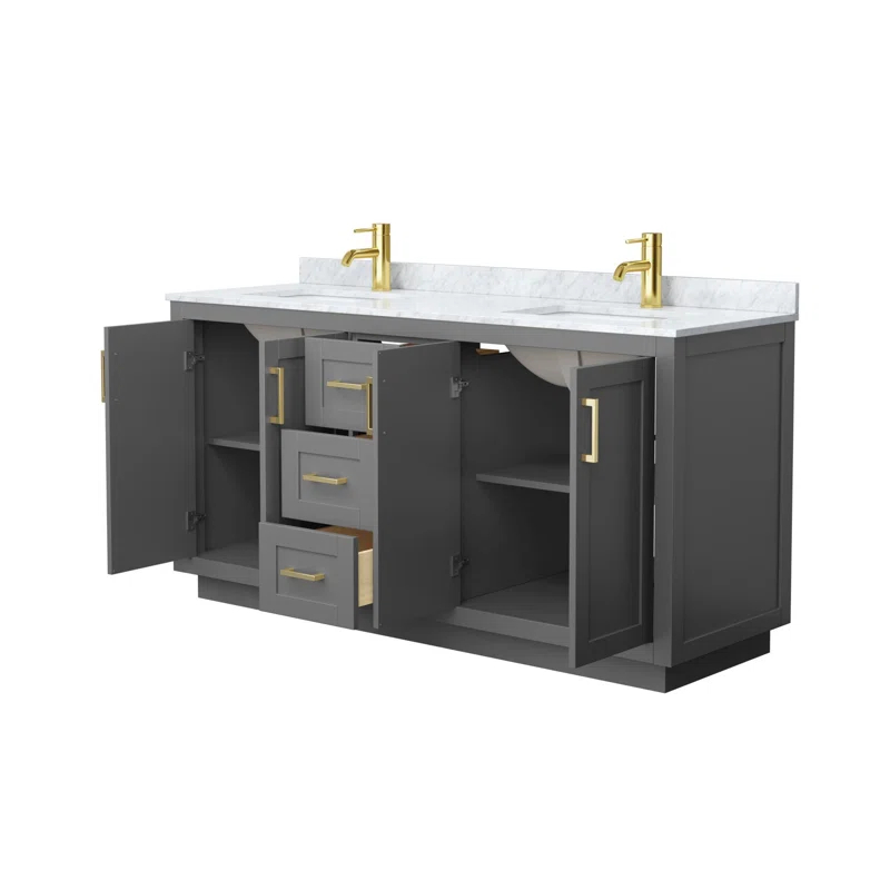 Wyndham Collection Miranda 66" Freestanding Double Bathroom Vanity with Marble Top