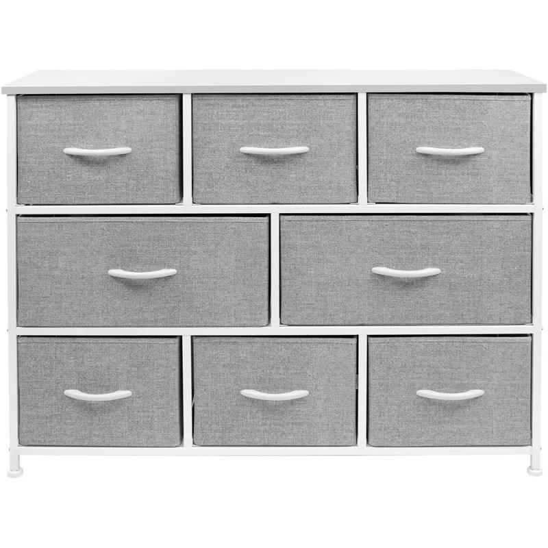 Sorbus Sorbus 8 Drawers Wide Dresser with Steel Frame, Wood Top, and Fabric Bins in White