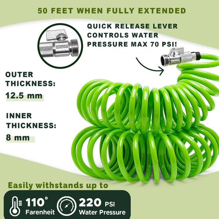 Morvat Morvat Recoil Garden Hose with ON/OFF Valve & 10-Way Spray Nozzle