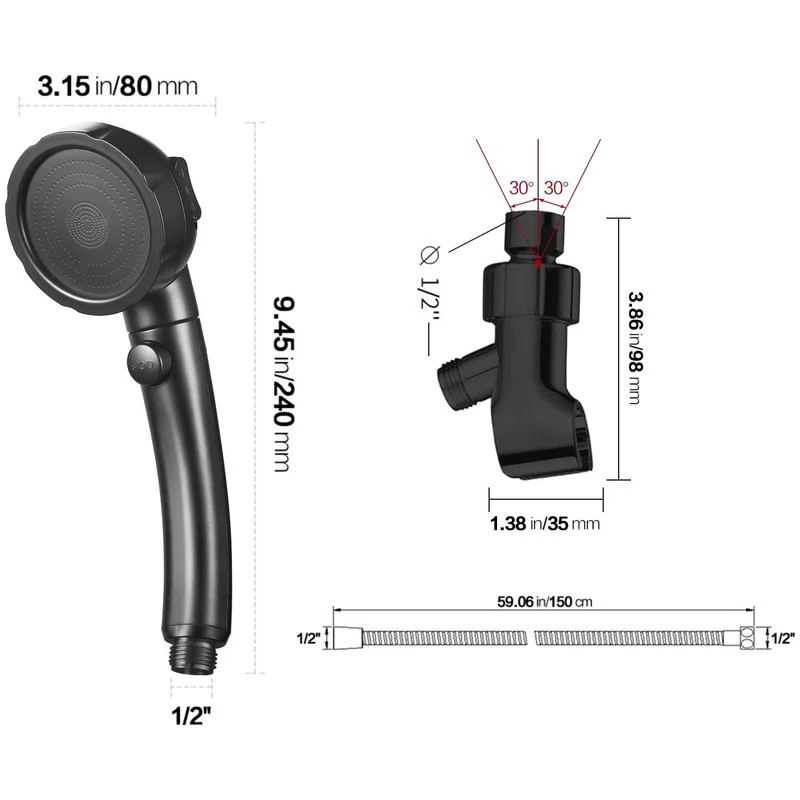 High Pressure Handheld Shower Head with ON/OFF Pause Switch, 3 Spray Modes Shower Head