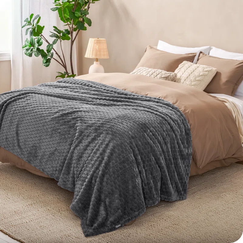 Bare Home Plush Textured Microplush Fleece Blanket | Wayfair