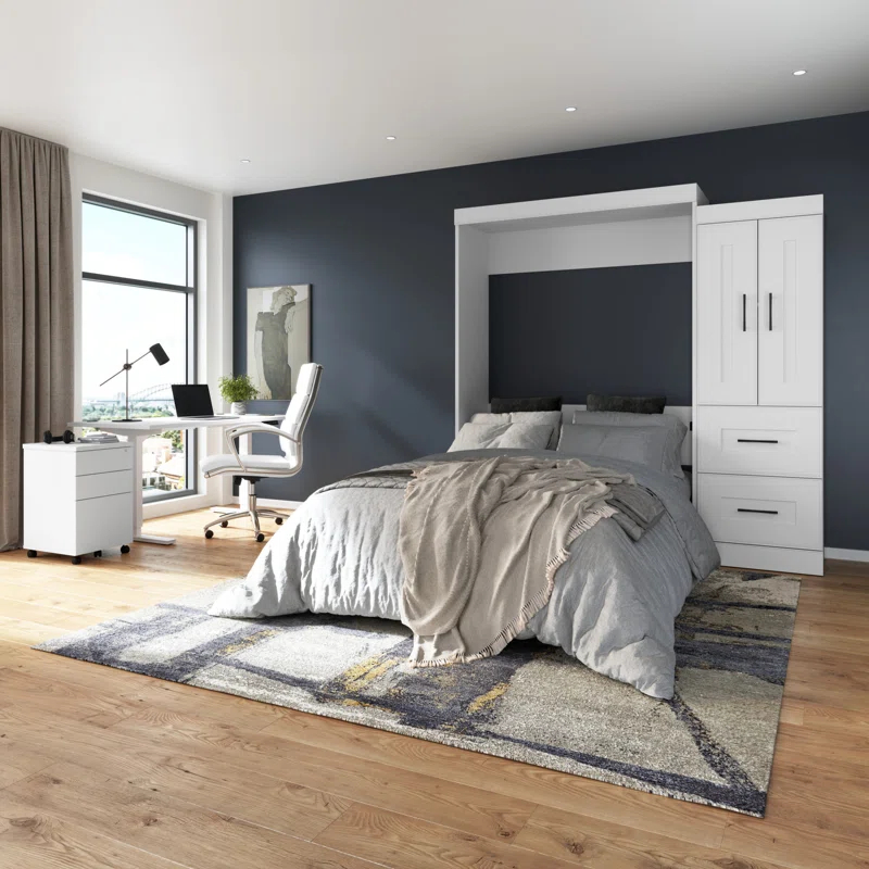 Bestar Edge Murphy Storage Bed and Shelving with Doors and Drawers