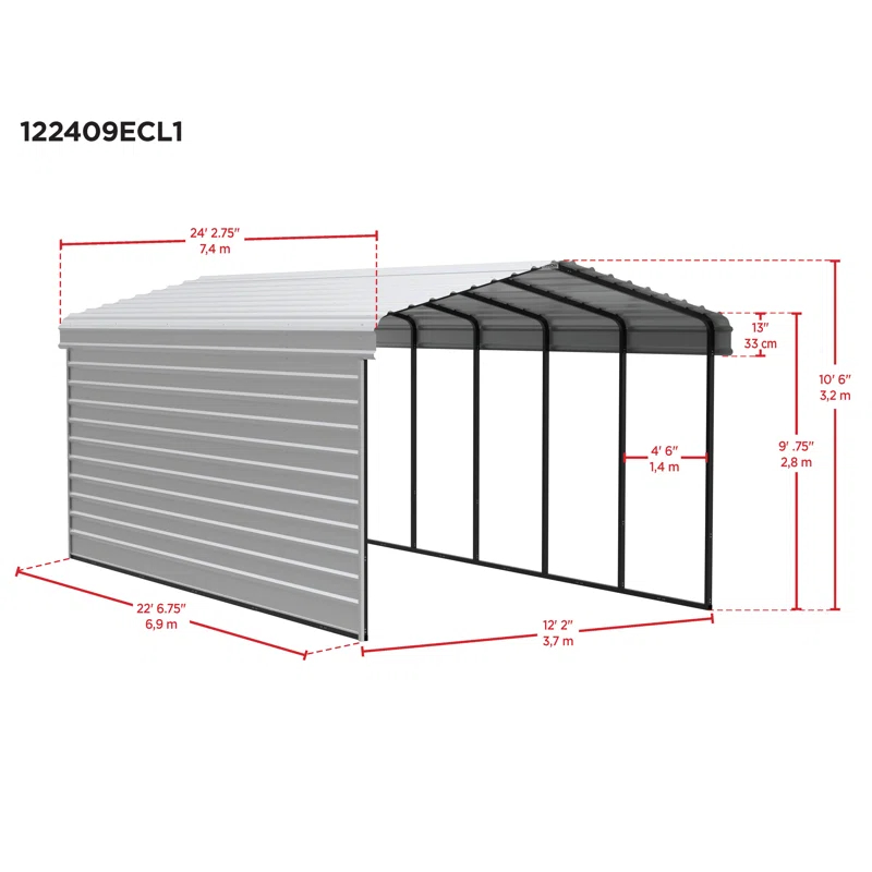 Arrow 24 x 12 ft Eggshell Carport with 1-sided Enclosure