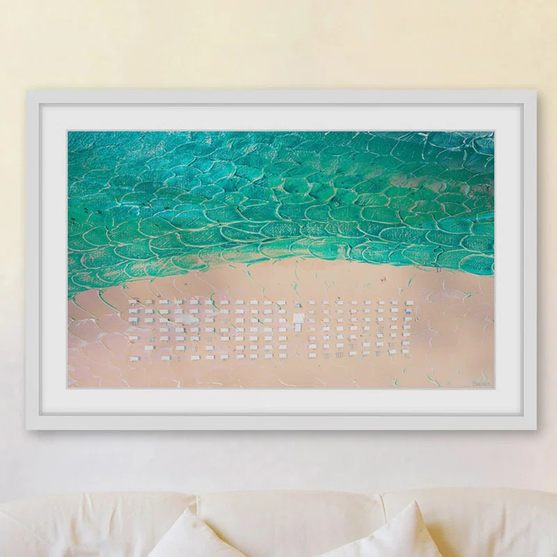 Parvez Taj 'White Umbrella Beach' by Parvez Taj Framed Print