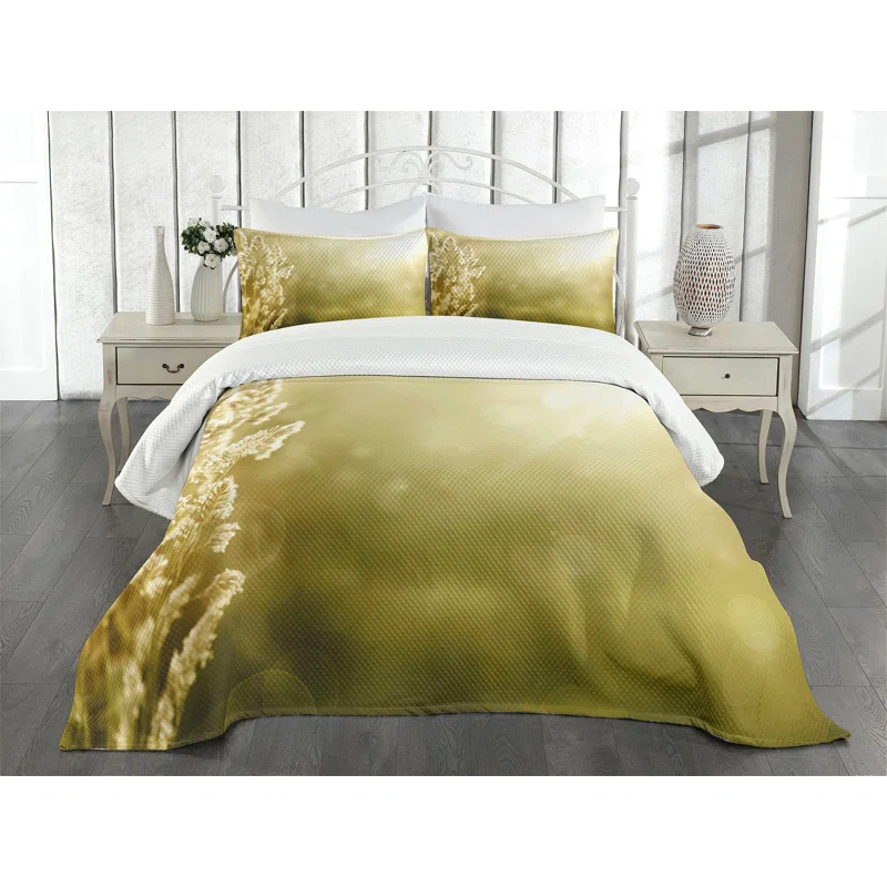 Ambesonne Fall Bedspread Set Scenic Autumn Meadow Pale Yellow Green | Wayfair