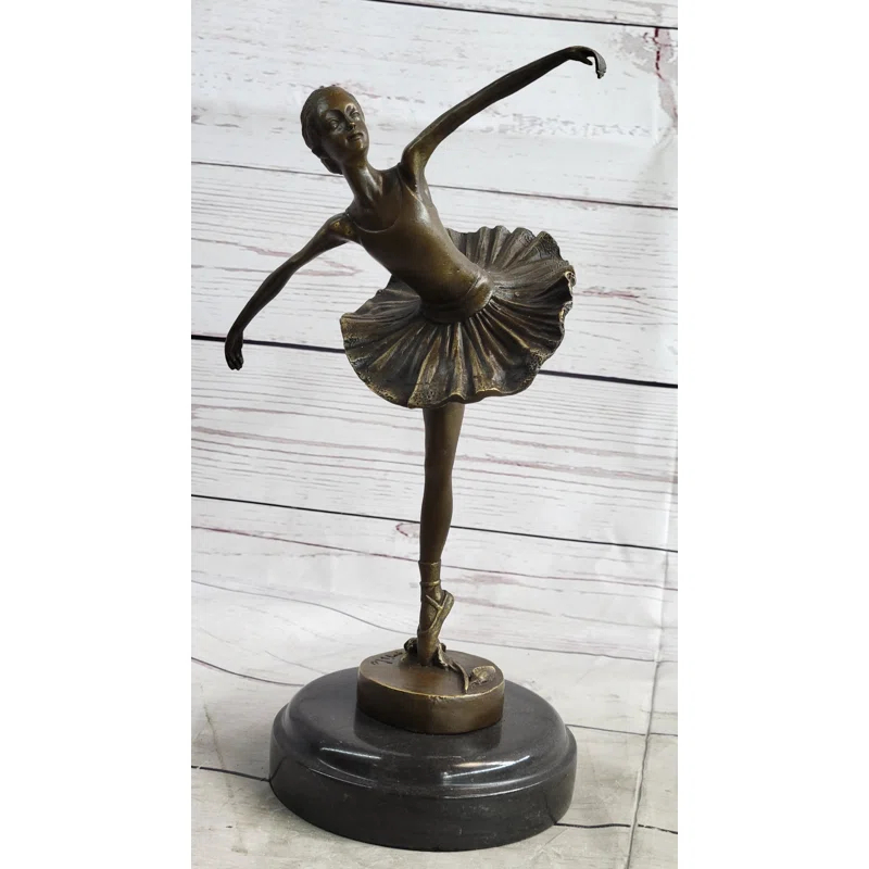 Charlton Home® Duffina Graceful Ballerina Ballet Dancer Bronze Sculpture Statue Figure On Marble Base