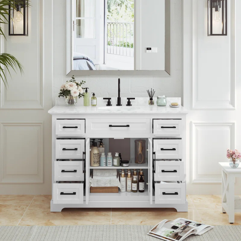 Lark Manor™ Poitra 48'' Single Bathroom Vanity with Engineered Marble Top