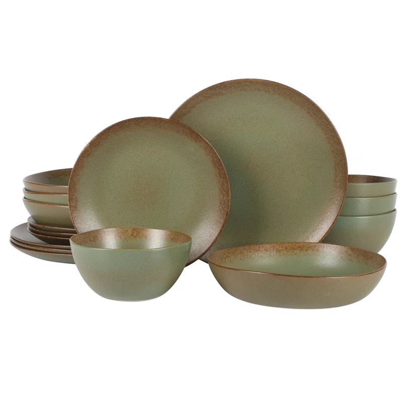 bloomhouse Palermo Sun 16 Piece Stoneware Reactive Glaze Plates and Bowls Dinnerware Set